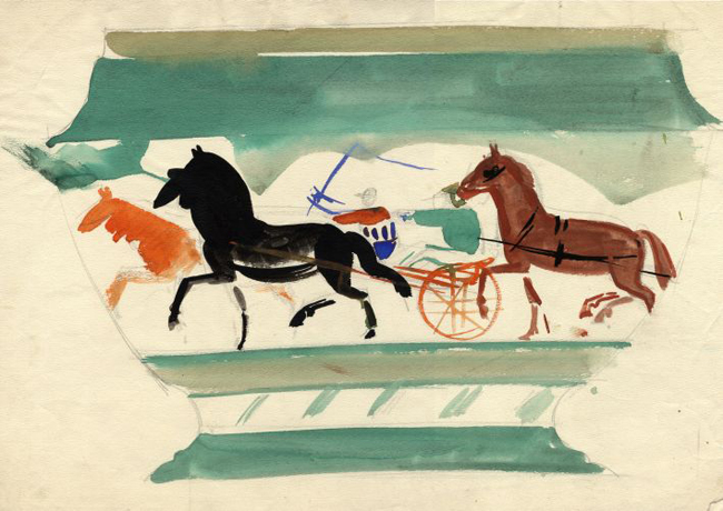 Romans Suta. Draft for porcelain vase Horse Racing. 1930